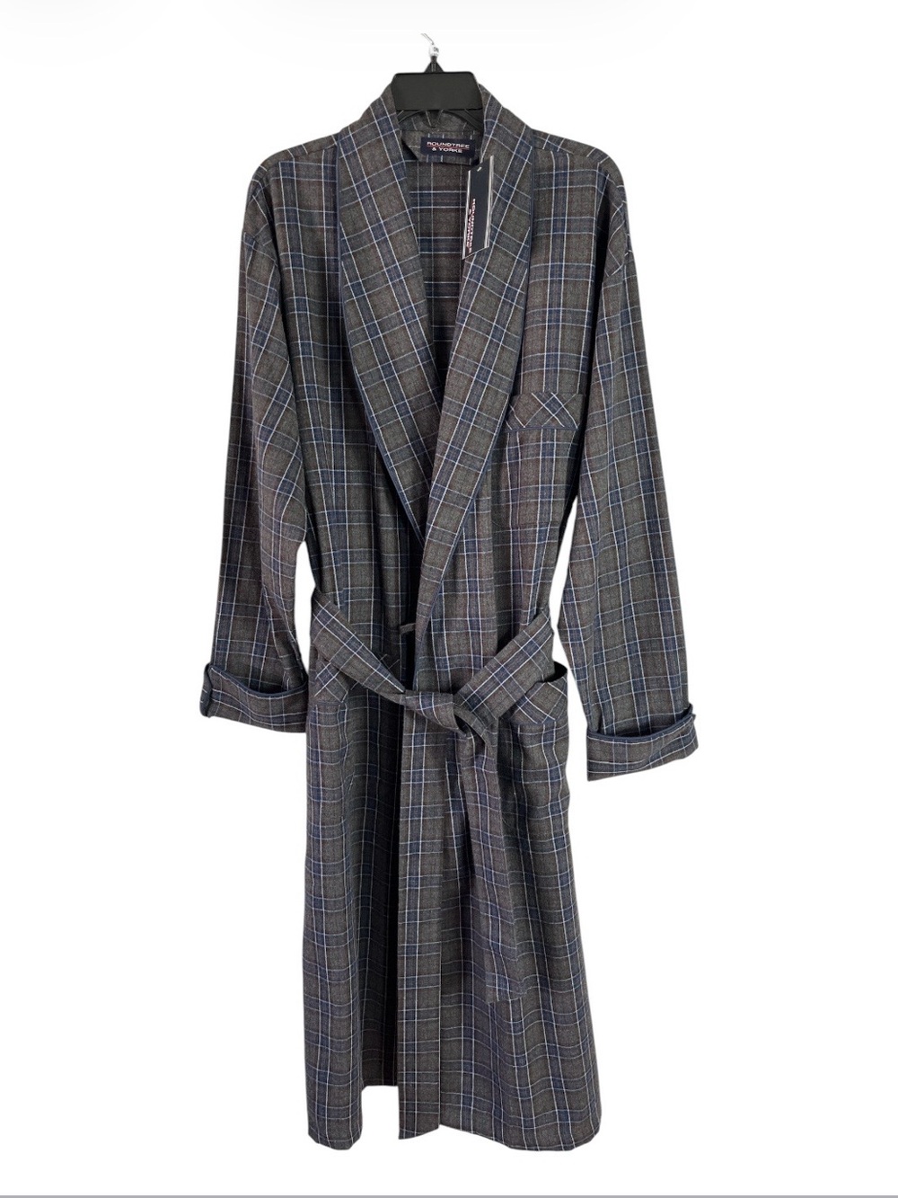 NWT Roundtree & Yorke Men's 100% Cotton Plaid Robe One Size MSRP $99.50